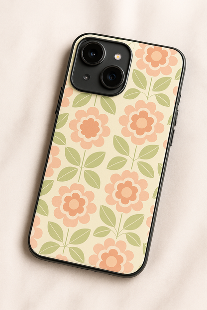 Traditional Floral Love remium Glass Back Cover For iPhone 11,12,13,14,15,16 Models