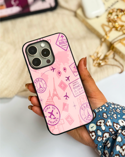 Travel Mania Premium Glass Back Cover For iPhone 11,12,13,14,15,16 Models