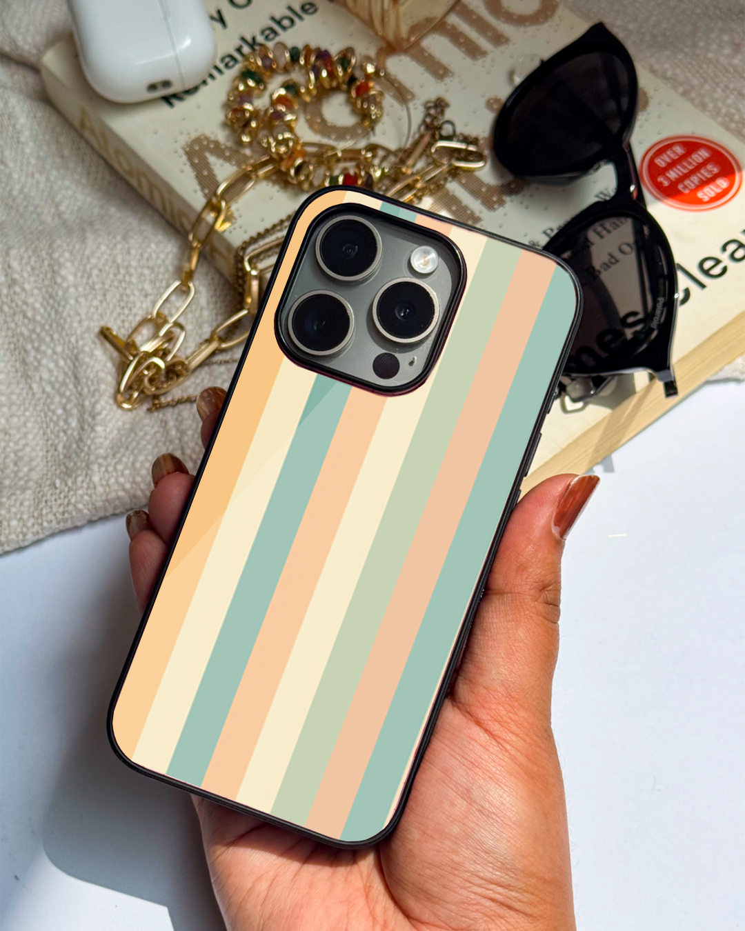 Abstract strips Premium Glass Back Cover For iPhone 11,12,13,14,15,16 Models