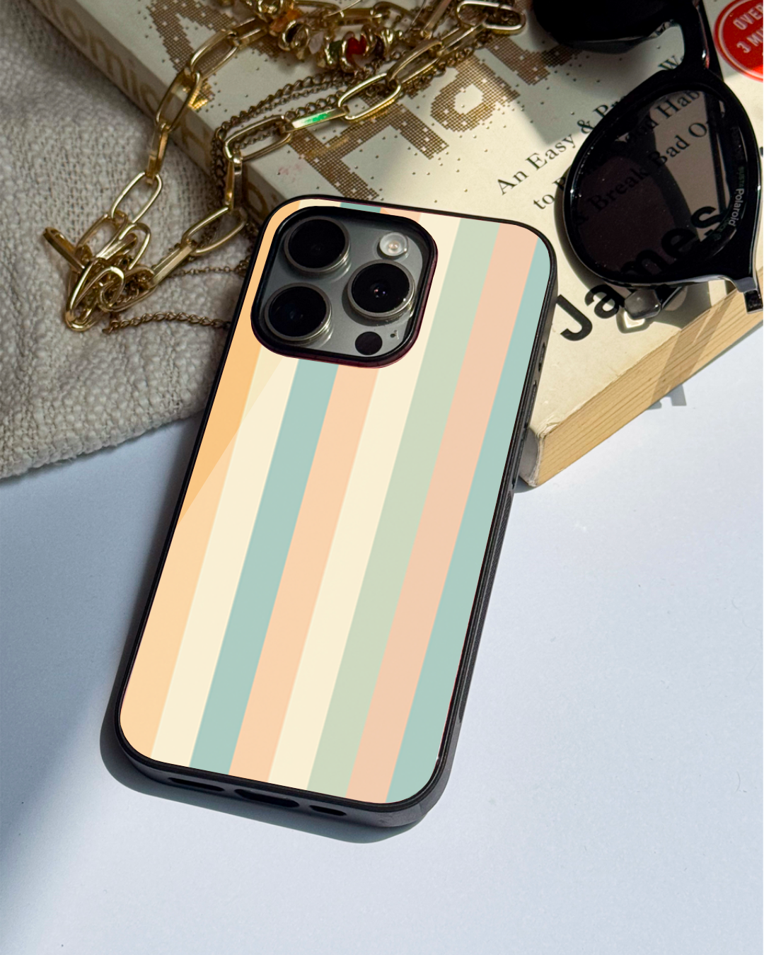Abstract strips Premium Glass Back Cover For iPhone 11,12,13,14,15,16 Models