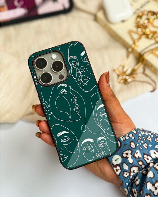 Line Art Lady  Premium Glass Back Cover For iPhone 11,12,13,14,15,16 Models