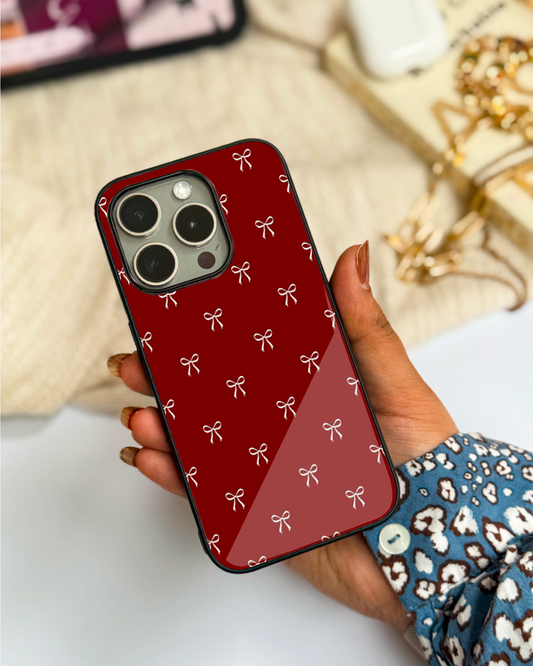 Red Bow Beaut Premium Glass Back Cover For iPhone 11,12,13,14,15,16 Models