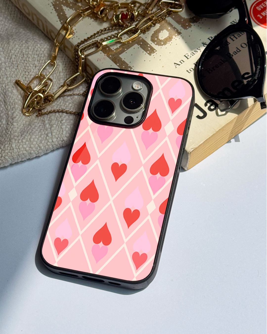 Hearts Play Premium Glass Back Cover For iPhone 11,12,13,14,15,16 Models