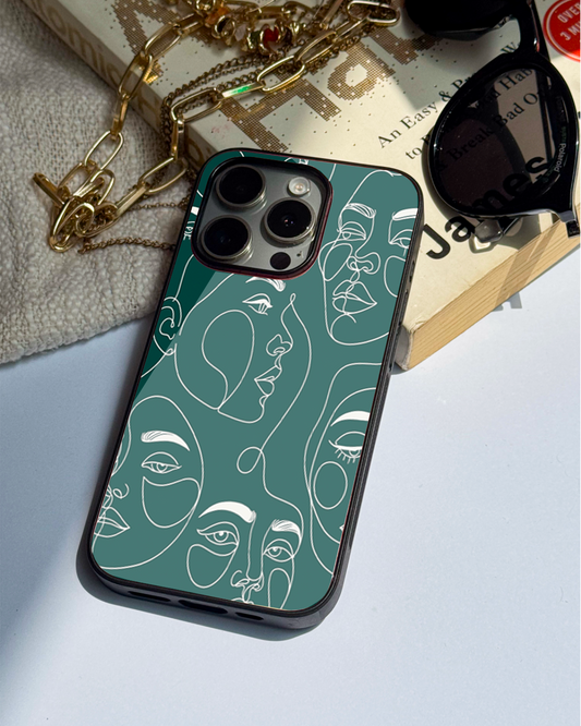 Line Art Lady  Premium Glass Back Cover For iPhone 11,12,13,14,15,16 Models