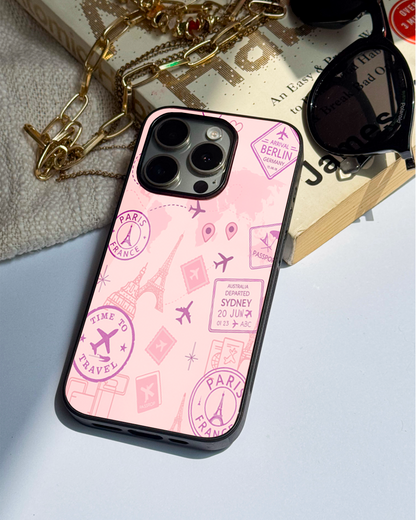 Travel Mania Premium Glass Back Cover For iPhone 11,12,13,14,15,16 Models