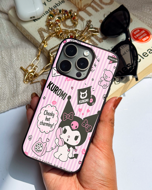 Kuromi Cat Premium Glass Back Cover For iPhone 11,12,13,14,15,16 Models