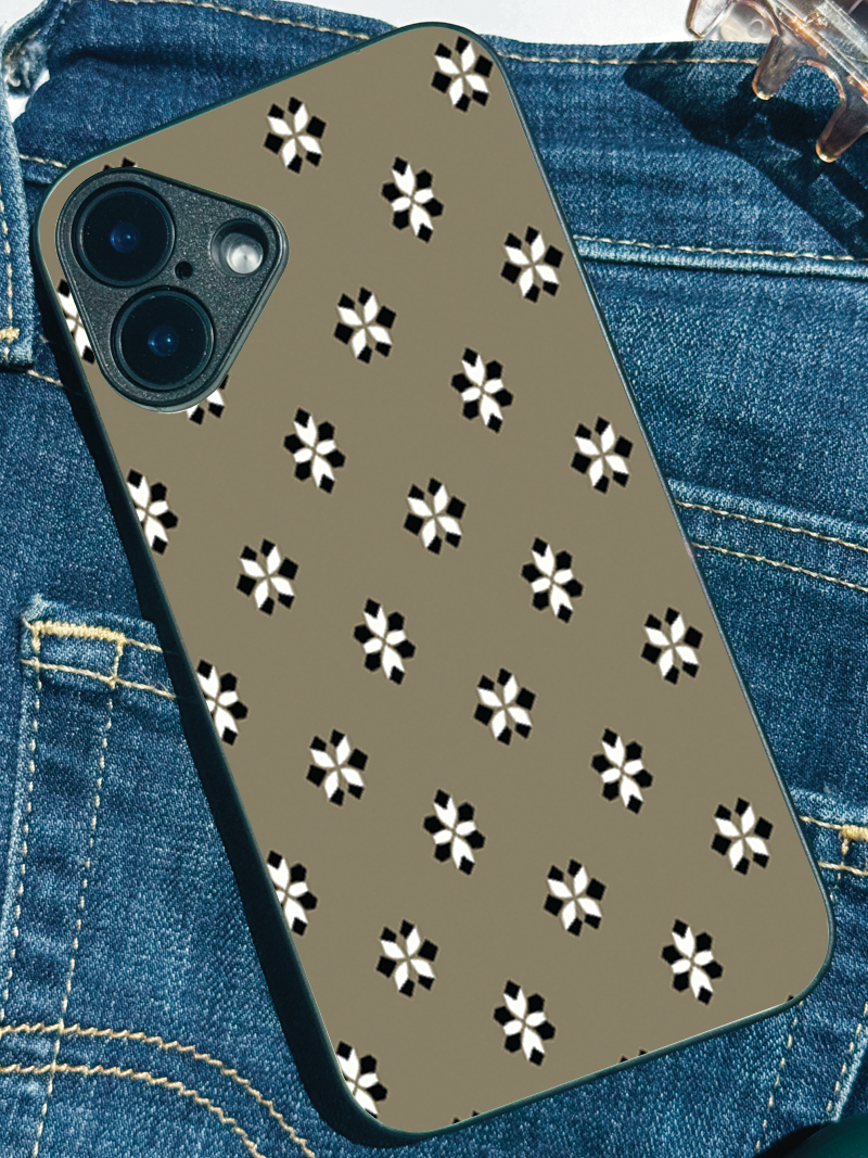 Aesthetic Floral Grid Premium Glass Back Cover For iPhone 11,12,13,14,15,16,17 Models The Case & Co