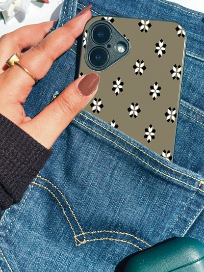 Aesthetic Floral Grid Premium Glass Back Cover For iPhone 11,12,13,14,15,16,17 Models The Case & Co