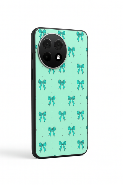 Aesthetic Green Bows Premium Glass Back Cover For One Plus 13, 12, 11, 10, Nord Series The Case & Co
