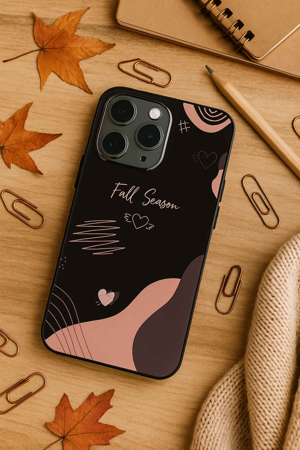 Autumn Hearts Premium Glass Back Cover For iPhone 11,12,13,14,15,16,17 Models The Case & Co
