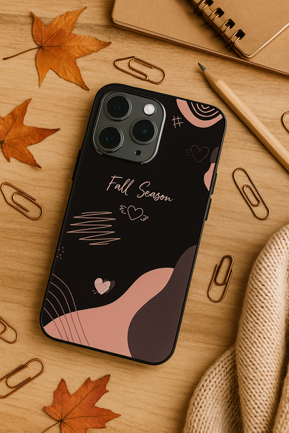 Autumn Hearts Premium Glass Back Cover For iPhone 11,12,13,14,15,16,17 Models The Case & Co
