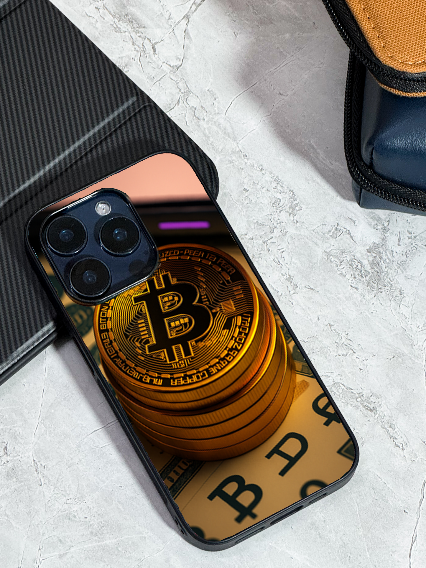 Bitcoin Blaze Premium Glass Back Cover For iPhone 11,12,13,14,15,16,17 Models The Case & Co
