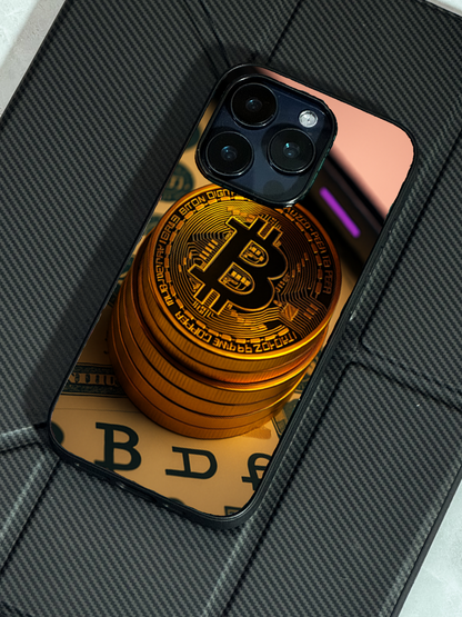 Bitcoin Blaze Premium Glass Back Cover For iPhone 11,12,13,14,15,16,17 Models The Case & Co