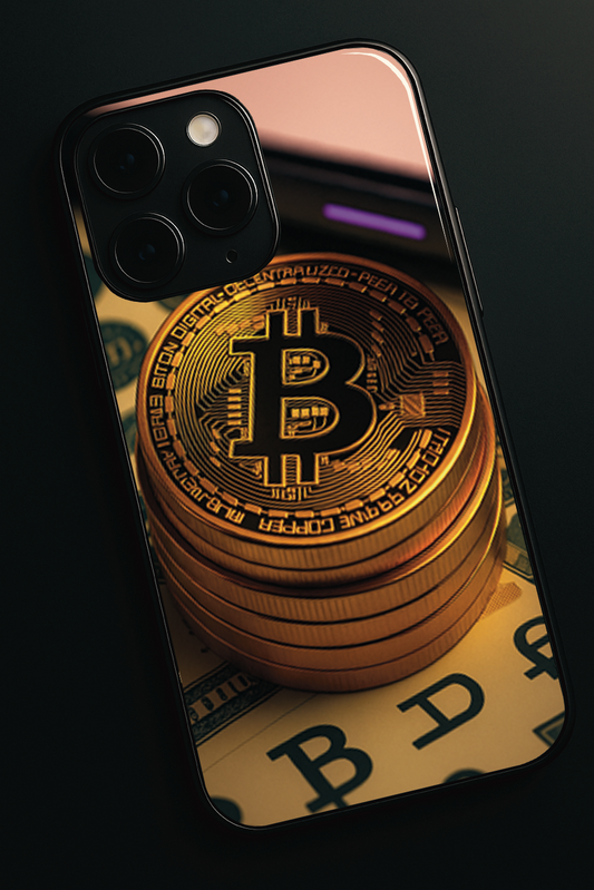 Bitcoin Blaze Premium Glass Back Cover For iPhone 11,12,13,14,15,16,17 Models The Case & Co