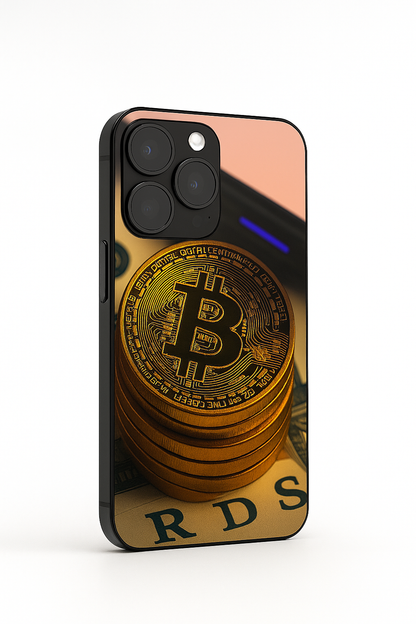 Bitcoin Blaze Premium Glass Back Cover For iPhone 11,12,13,14,15,16,17 Models The Case & Co