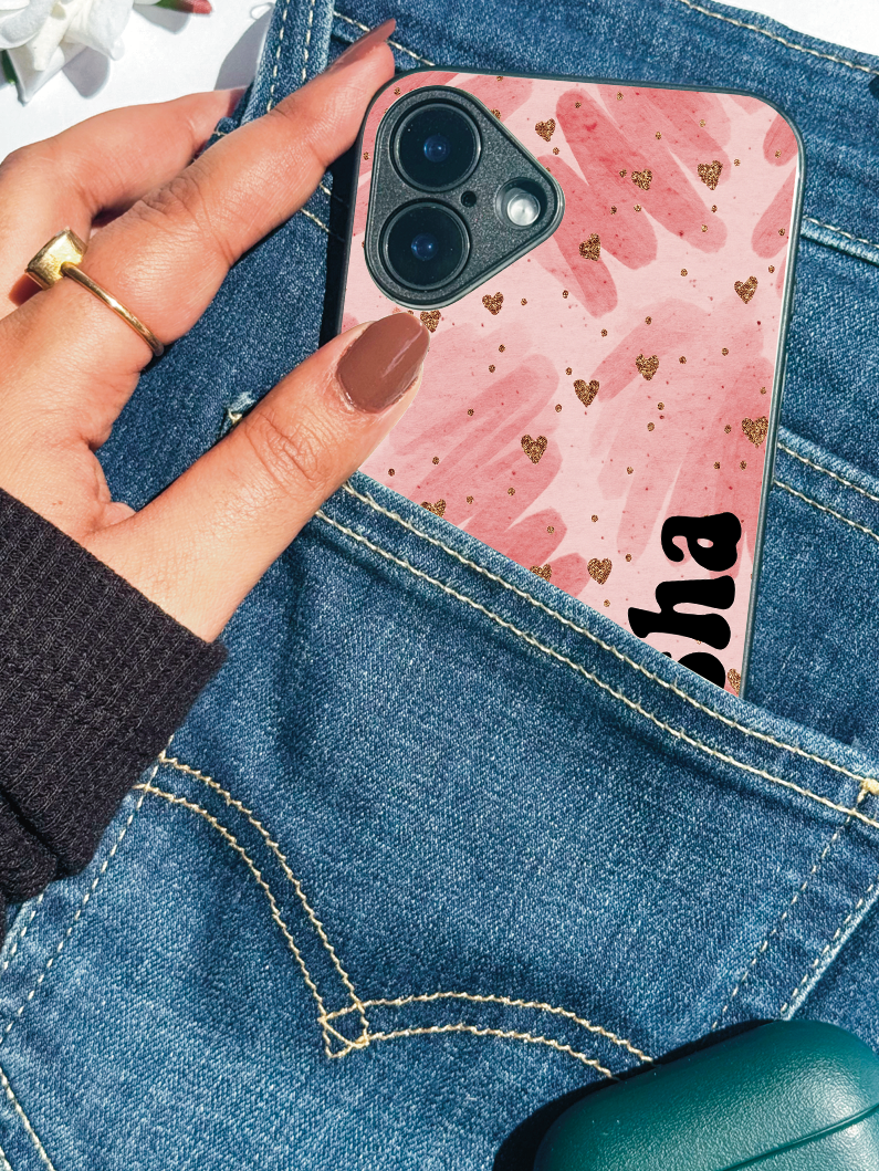 Blush Aura Personalised Name Premium Glass Back Cover For iPhone 11,12,13,14,15,16,17 Models The Case & Co