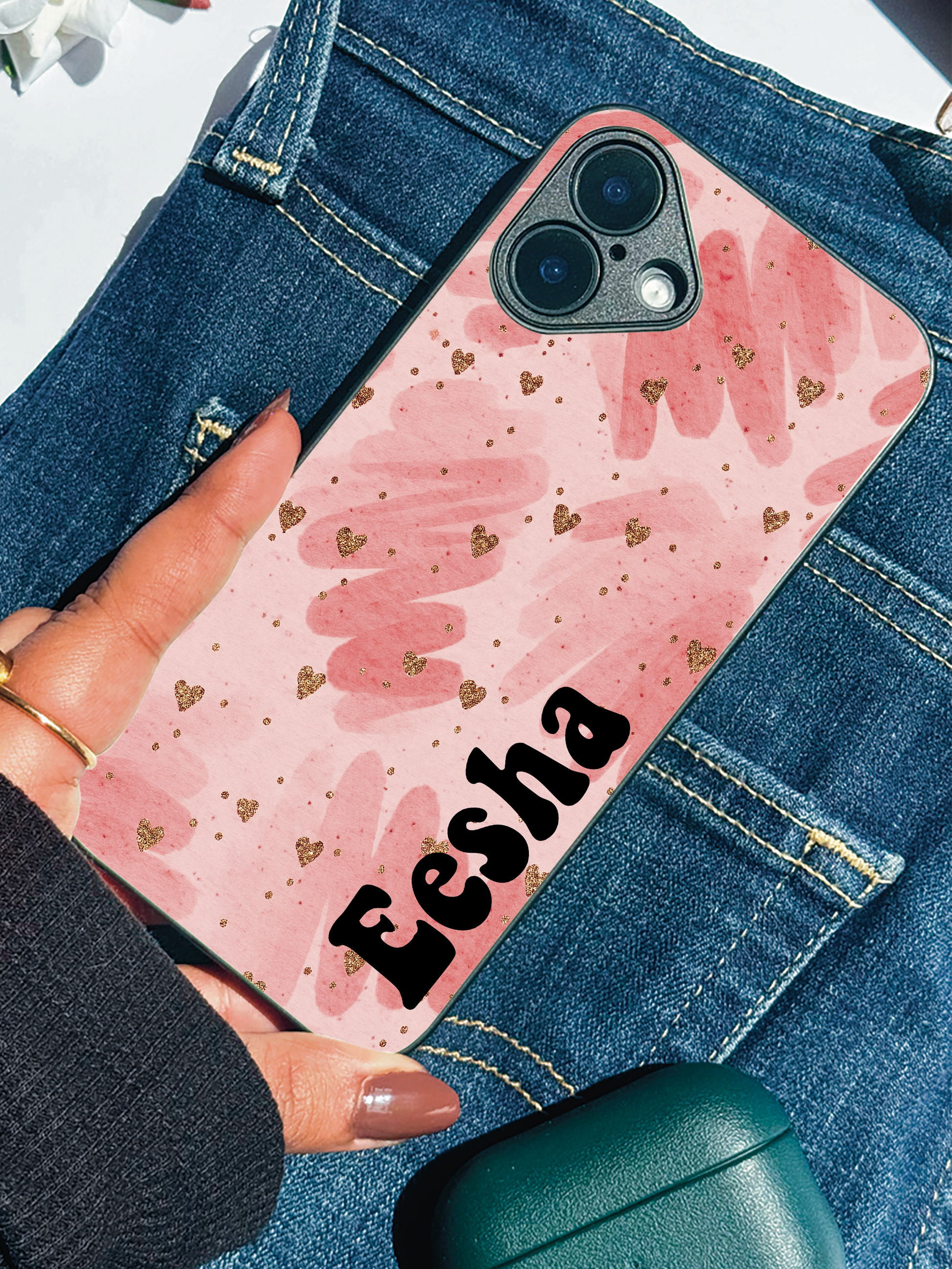 Blush Aura Personalised Name Premium Glass Back Cover For iPhone 11,12,13,14,15,16,17 Models The Case & Co