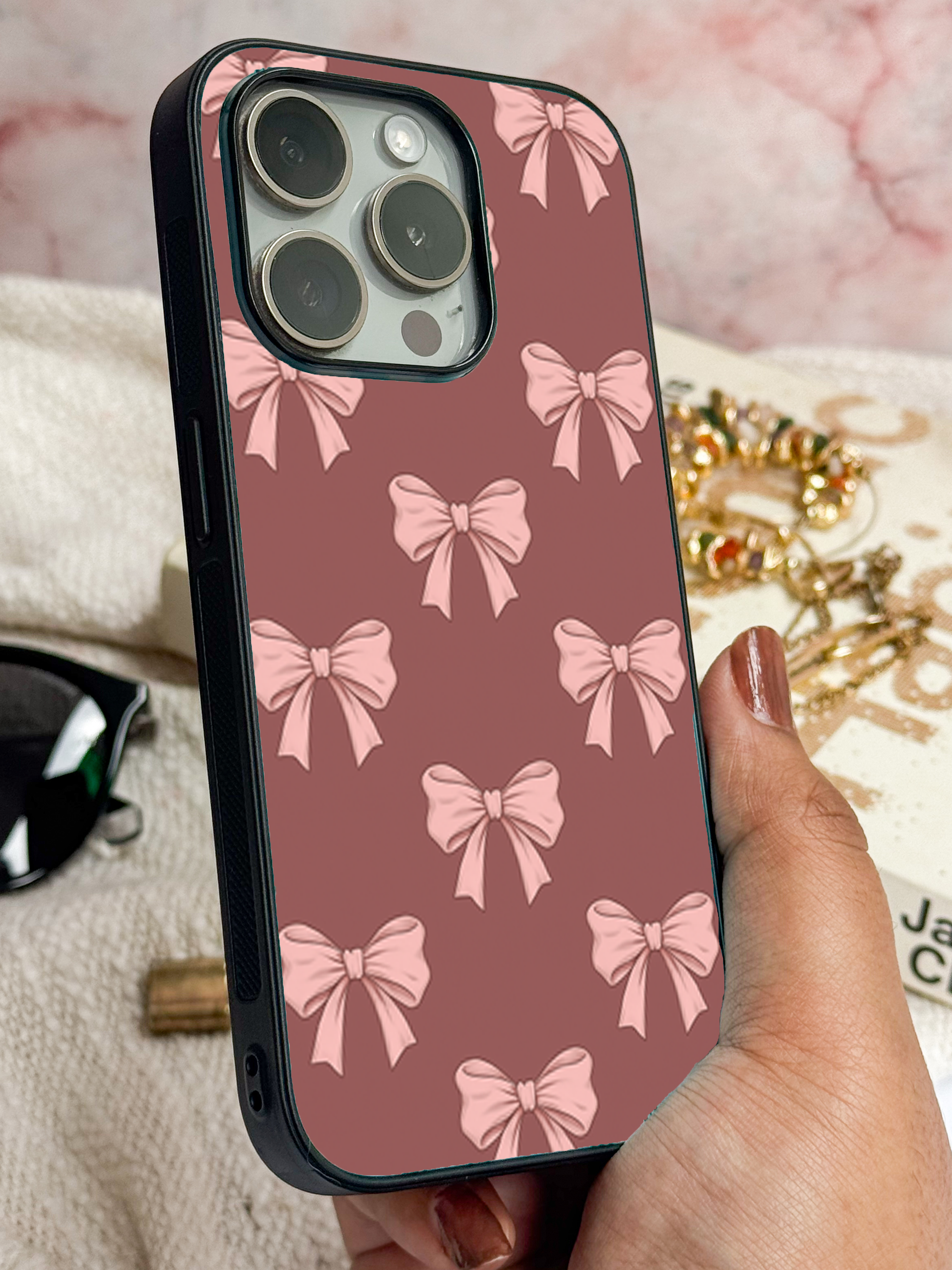 Blush Knots Sketch Premium Glass Back Cover For iPhone 11,12,13,14,15,16,17 Models The Case & Co
