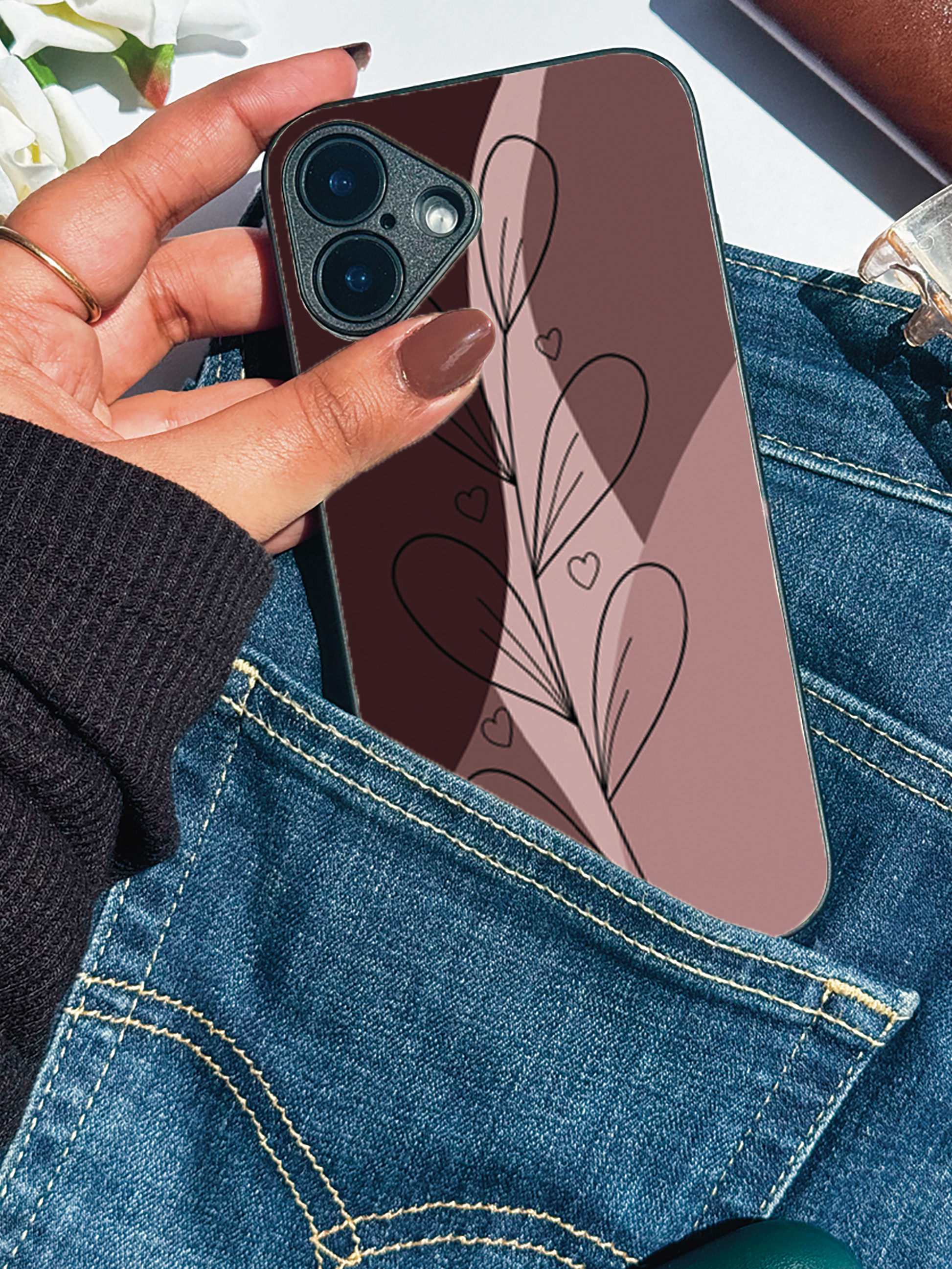 Blushing Petals Premium Glass Back Cover For iPhone 11,12,13,14,15,16,17 Models The Case & Co