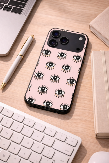 Boho Evil Eye Premium Glass Back Cover For iPhone 11,12,13,14,15,16,17 Models The Case & Co