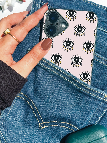 Boho Evil Eye Premium Glass Back Cover For iPhone 11,12,13,14,15,16,17 Models The Case & Co