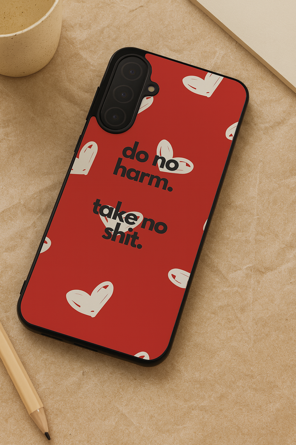 Bold Hearts Premium Glass Back Cover For Galaxy S, A, M & F Series The Case & Co