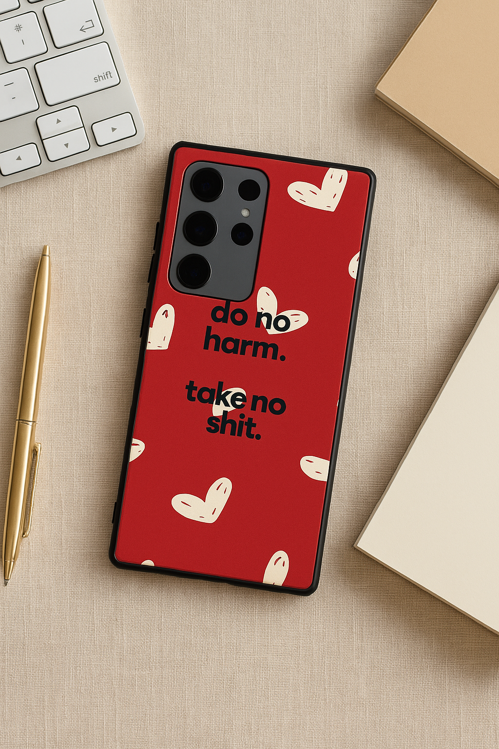 Bold Hearts Premium Glass Back Cover For Galaxy S, A, M & F Series The Case & Co