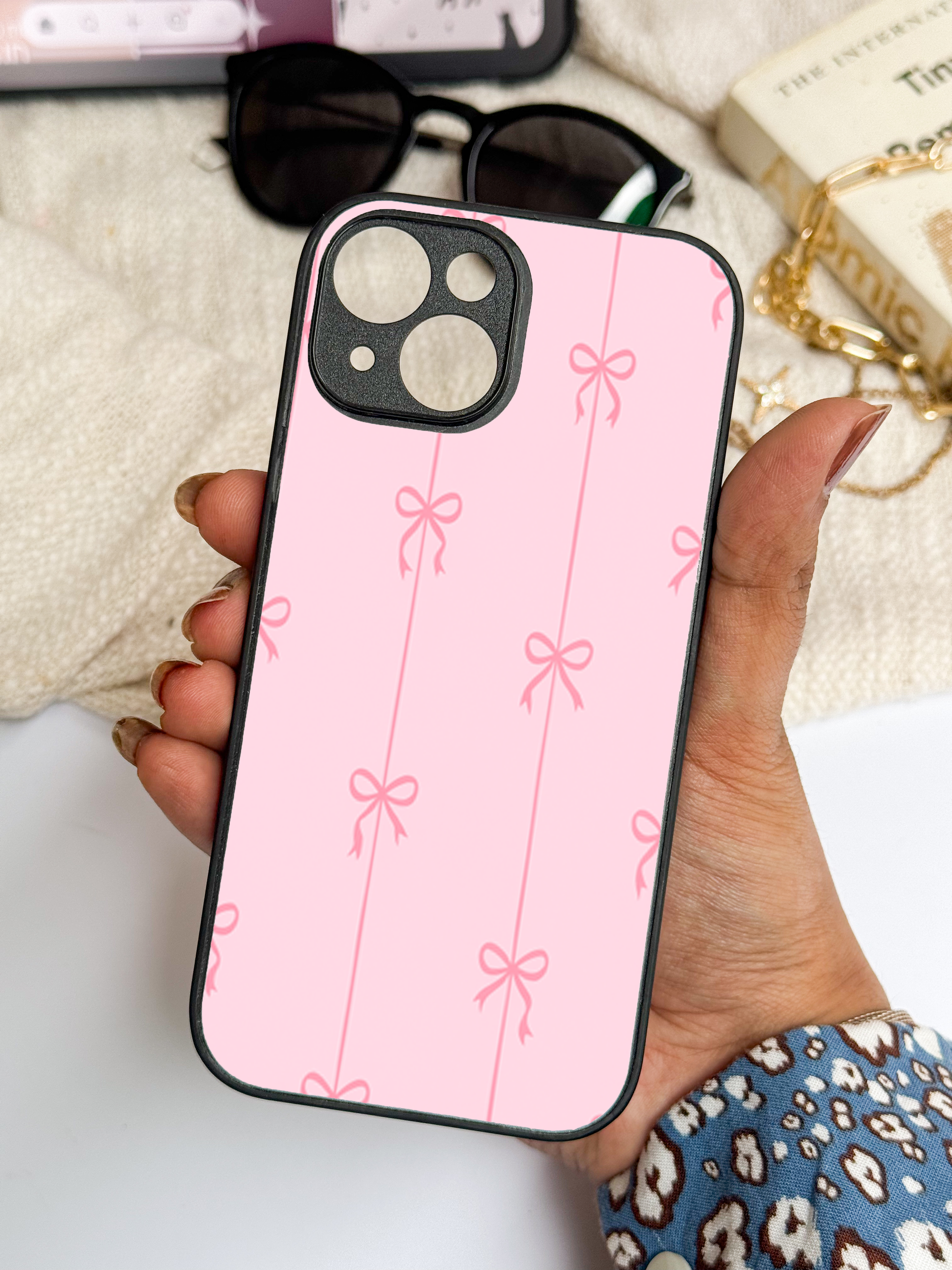 Bows Stripes Premium Glass Back Cover For iPhone 11,12,13,14,15,16,17 Models The Case & Co