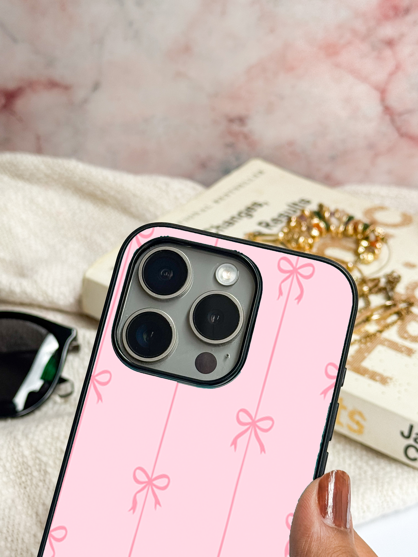 Bows Stripes Premium Glass Back Cover For iPhone 11,12,13,14,15,16,17 Models The Case & Co