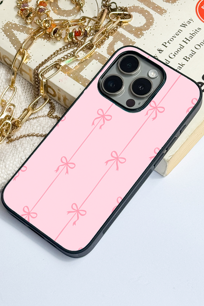 Bows Stripes Premium Glass Back Cover For iPhone 11,12,13,14,15,16,17 Models The Case & Co