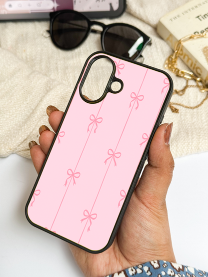 Bows Stripes Premium Glass Back Cover For iPhone 11,12,13,14,15,16,17 Models The Case & Co
