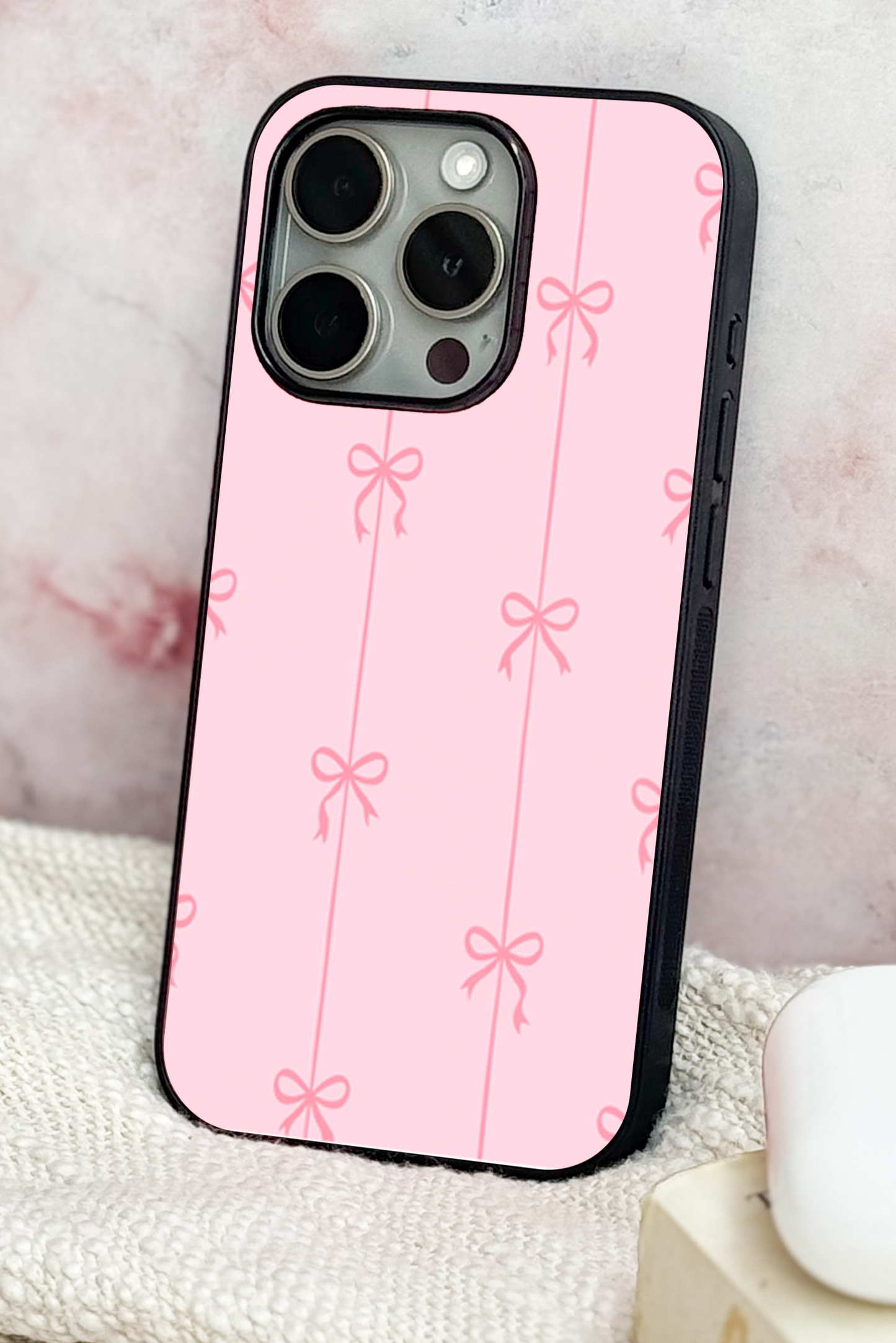 Bows Stripes Premium Glass Back Cover For iPhone 11,12,13,14,15,16,17 Models The Case & Co