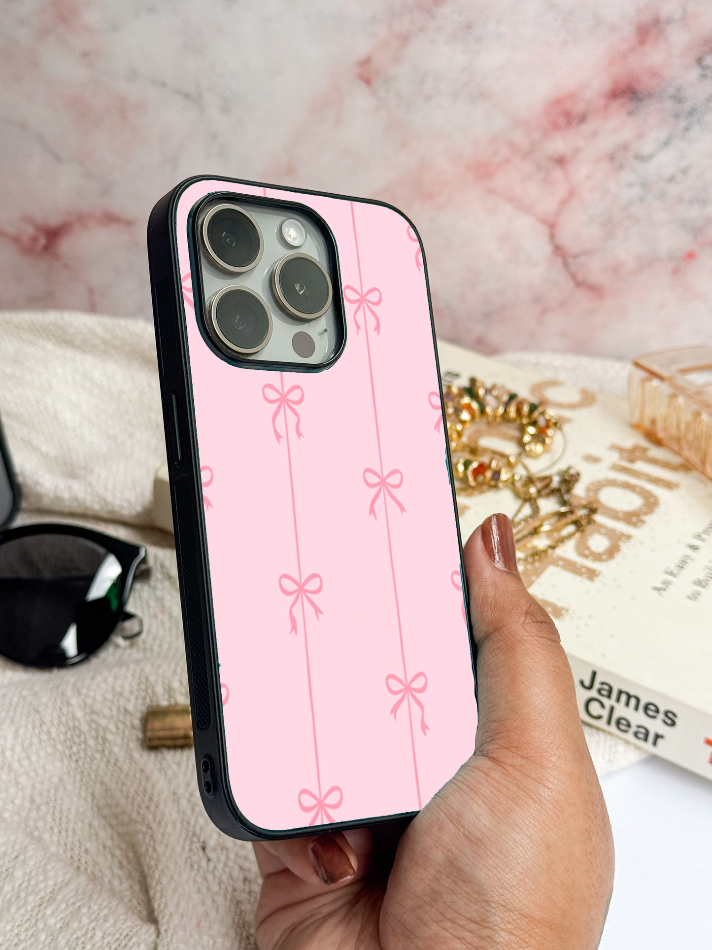 Bows Stripes Premium Glass Back Cover For iPhone 11,12,13,14,15,16,17 Models The Case & Co