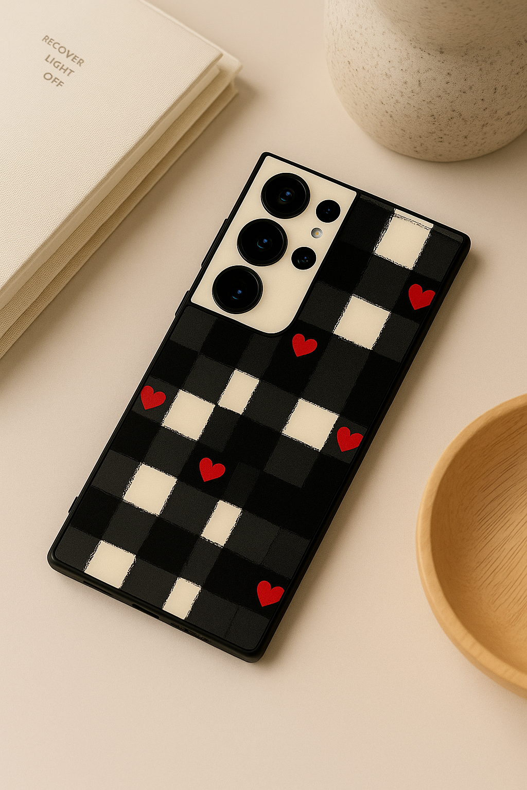 Checkered Hearts Premium Glass Back Cover For Galaxy S, A, M & F Series The Case & Co