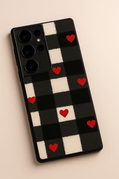 Checkered Hearts Premium Glass Back Cover For Galaxy S, A, M & F Series The Case & Co