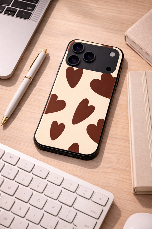 Chocolate Hearts Premium Glass Back Cover For iPhone 11,12,13,14,15,16,17 Models The Case & Co