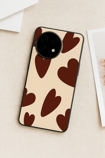 Chocolate Hearts Premium Glass Back Cover For One Plus 13, 12, 11, 10, Nord Series The Case & Co