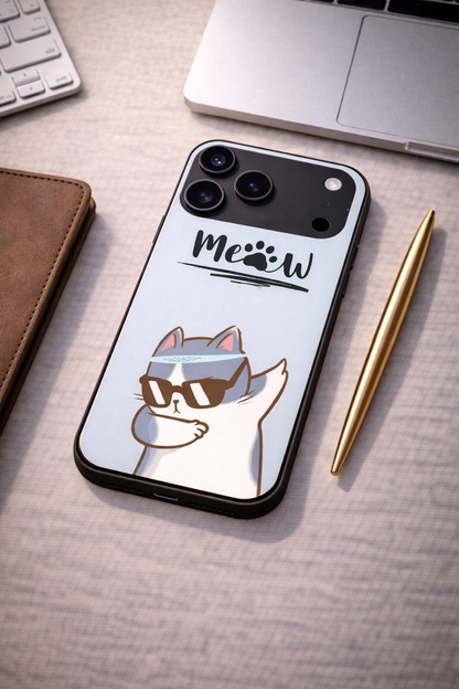 Cool Cat Premium Glass Back Cover For iPhone 11,12,13,14,15,16 Models The Case & Co