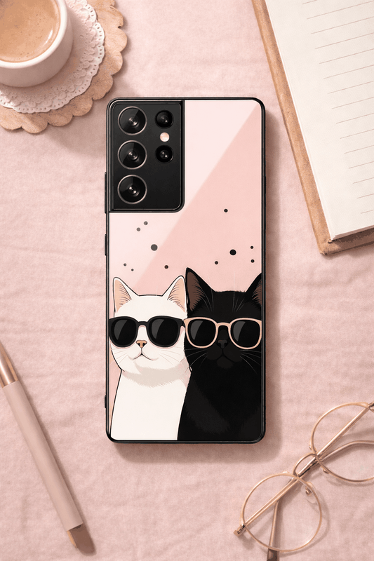 Cool Cats Premium Glass Back Cover For Galaxy S, A, M & F Series The Case & Co