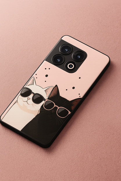 Cool Cats Premium Glass Back Cover For One Plus 13, 12, 11, 10, Nord Series The Case & Co