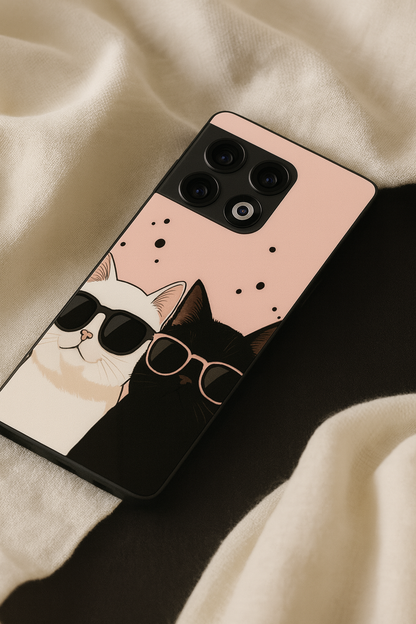 Cool Cats Premium Glass Back Cover For One Plus 13, 12, 11, 10, Nord Series The Case & Co