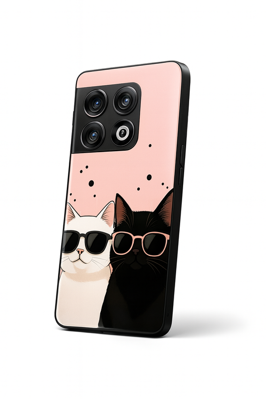 Cool Cats Premium Glass Back Cover For One Plus 13, 12, 11, 10, Nord Series The Case & Co