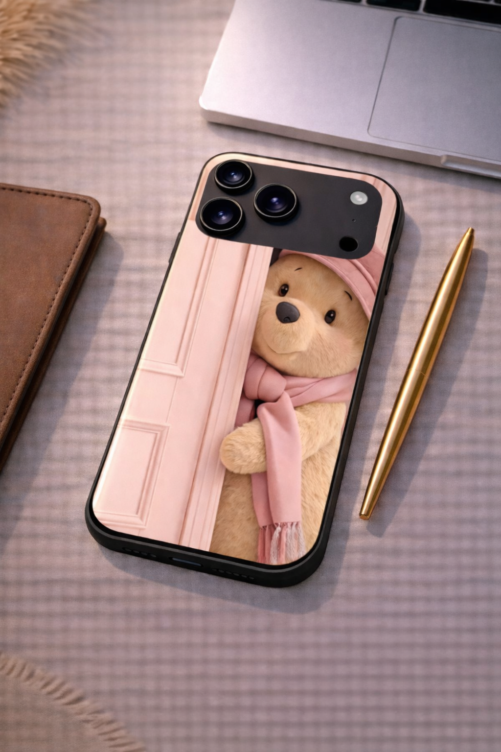 Cozy Teddy Premium Glass Back Cover For iPhone 11,12,13,14,15,16,17 Models The Case & Co