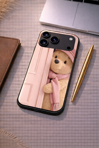 Cozy Teddy Premium Glass Back Cover For iPhone 11,12,13,14,15,16,17 Models The Case & Co