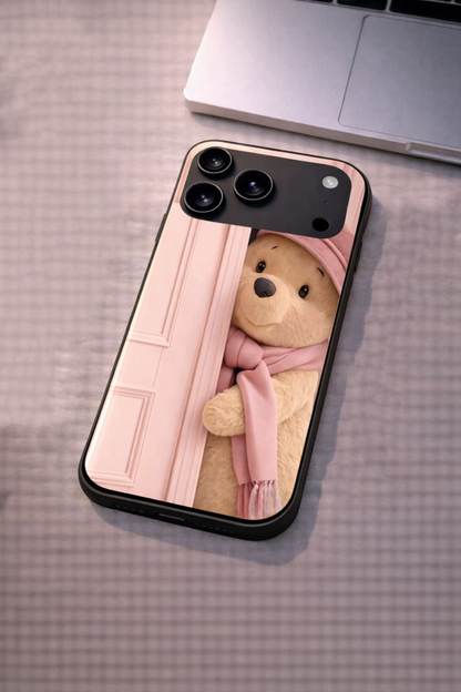 Cozy Teddy Premium Glass Back Cover For iPhone 11,12,13,14,15,16,17 Models The Case & Co