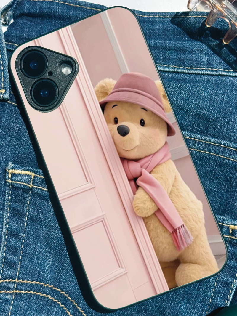Cozy Teddy Premium Glass Back Cover For iPhone 11,12,13,14,15,16,17 Models The Case & Co