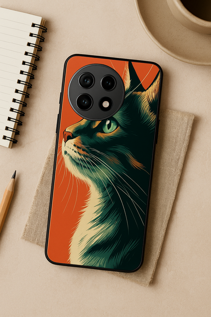 Cutie Cat Premium Glass Back Cover For One Plus 13, 12, 11, 10, Nord Series The Case & Co