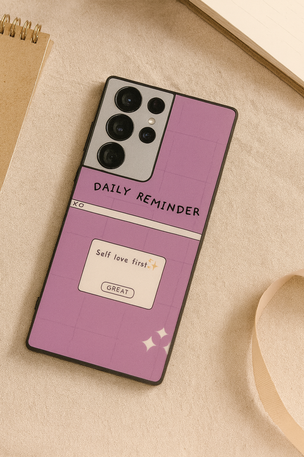 Daily Reminder -Mystic Mauve Premium Glass Back Cover For Galaxy S, A, M & F Series The Case & Co