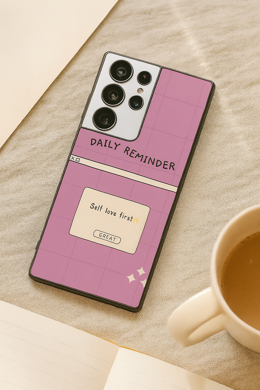 Daily Reminder -Mystic Mauve Premium Glass Back Cover For Galaxy S, A, M & F Series The Case & Co