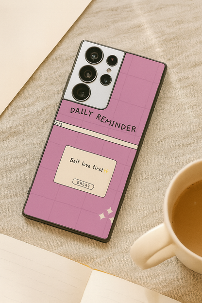 Daily Reminder -Mystic Mauve Premium Glass Back Cover For Galaxy S, A, M & F Series The Case & Co